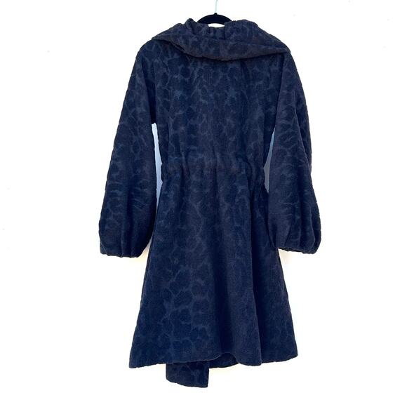 Rebecca Taylor Wool Angora Leopard Velvet Belted Coat Black 6 Puffy Voluminous - Picture 9 of 12